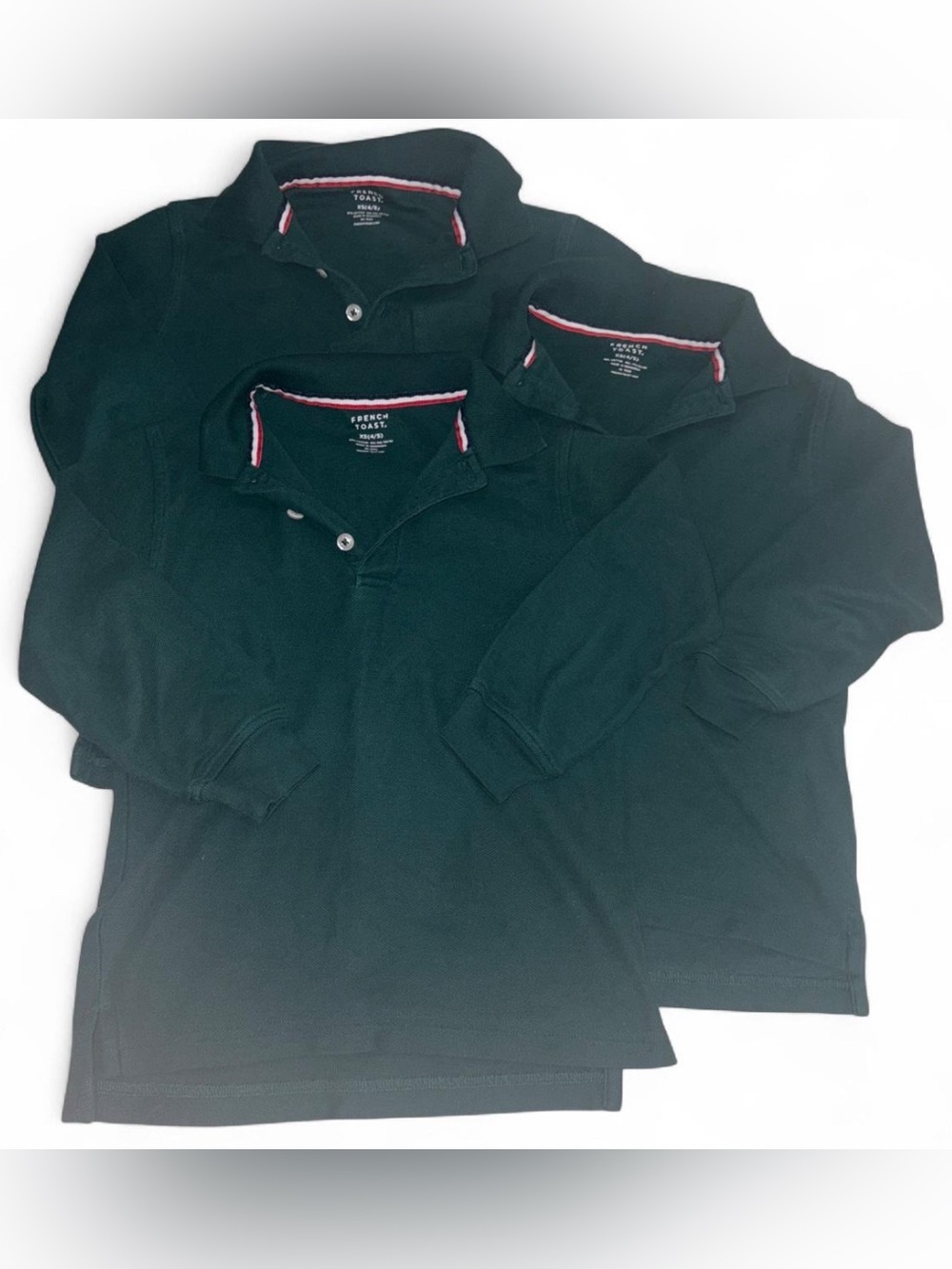 Lot of 3 French Toast Boys Long Sleeve Uniform Polo Shirts Green Size XS (4/5)